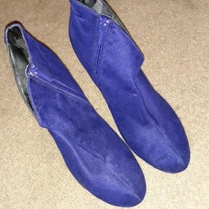 Blue suede wedge shoes